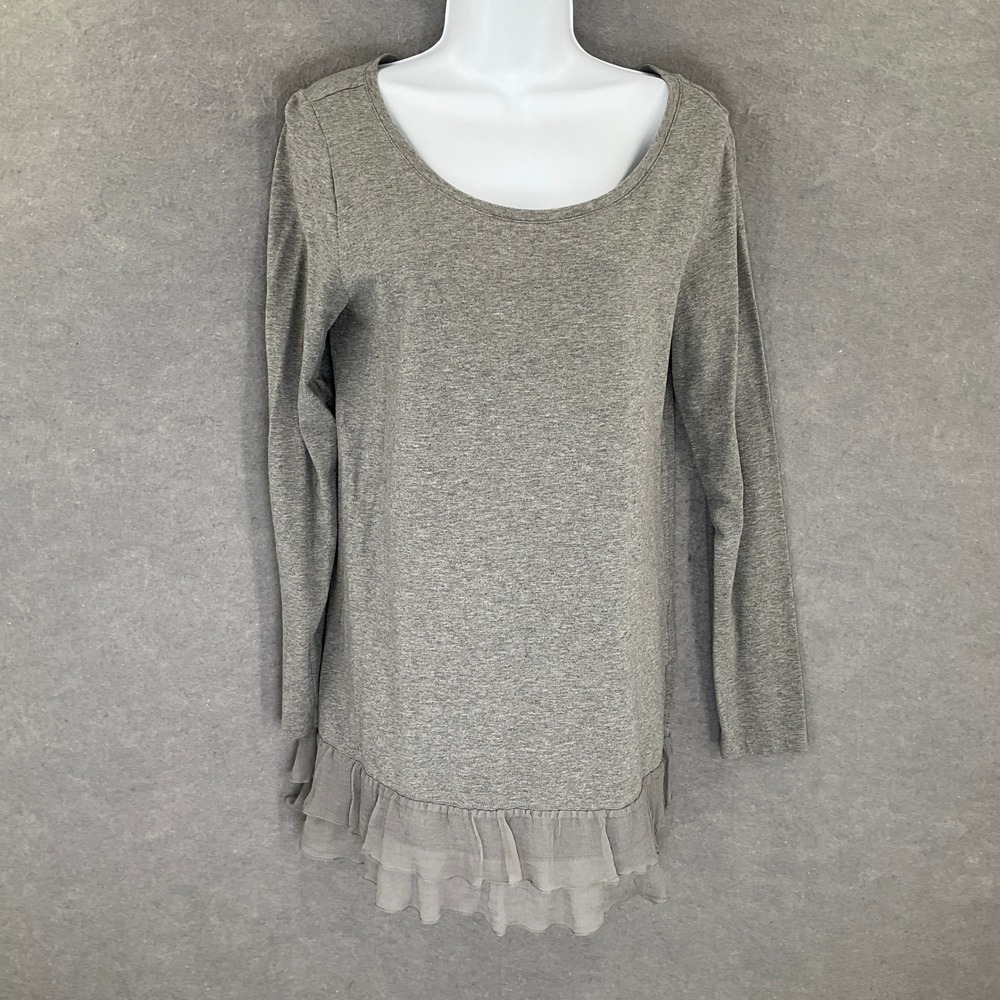 Soft Surroundings Top Womens Sz S Gray Silk Ruffle Trim Academia Career Preppy